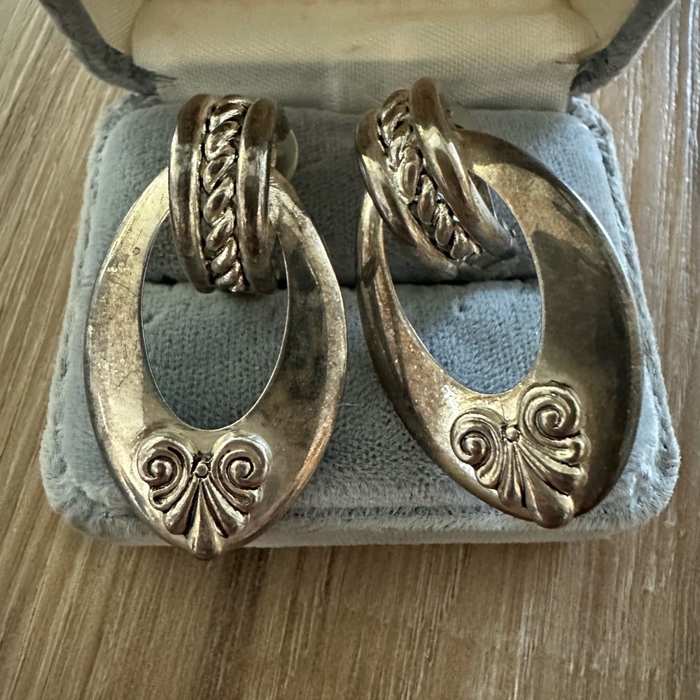 Vintage Boho Silver Metal Earrings